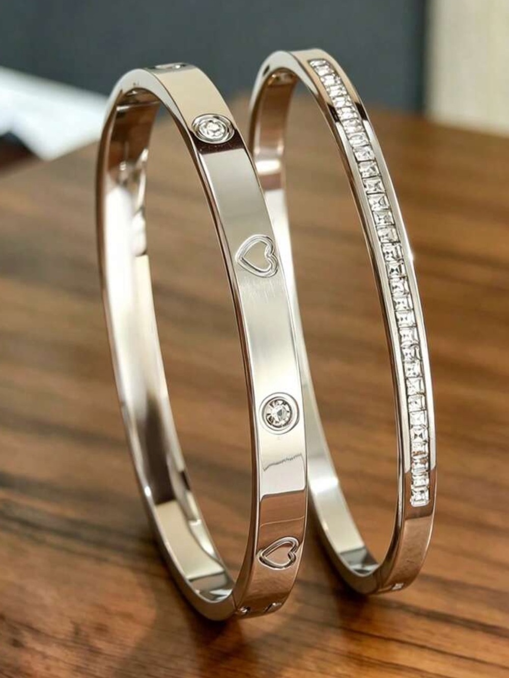 Kohl's Rose Gold Heart & Crystal Bangle Duo - Women's Jewelry